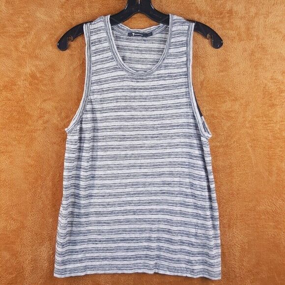 T ALEXANDER WANG Womens Top Medium Gray Stripe Tank Pullover Linen - Picture 1 of 7
